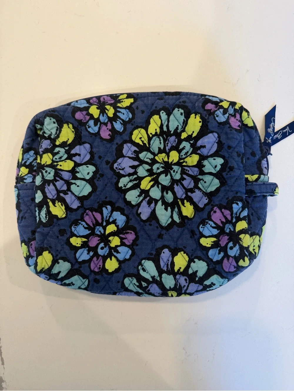 Vera Bradley Quilted Floral Cosmetic Bag - Navy, Teal & Yellow